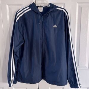 ADIDAS Women's Navy Blue Hooded Full-Zip Windbreaker Jacket - Size L